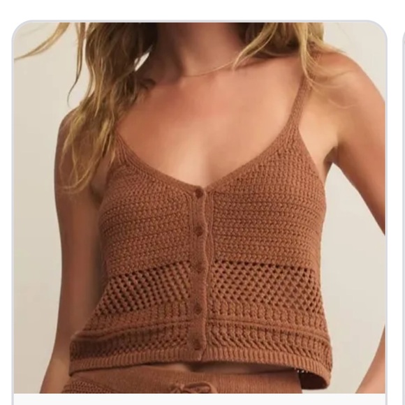 Z Supply Tops - Z Supply Tay Crochet Tank Teakwood Boho Button Front Crop S